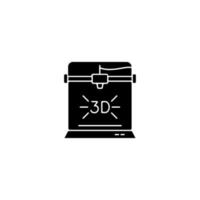 3D -skrivare svart glyph ikon vektor