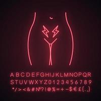 Menstruationskrämpfe und Schmerzen Neonlicht-Symbol vektor