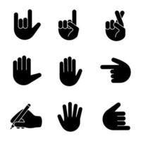 hand gest emojis glyph ikoner set vektor