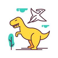 Dinosaurier-Farbsymbol. prähistorische Tiere. Tyrannosaurus rex. fliegender Pterodaktylus. Jurassic Park. gefährliche Tiere. uralte Wildtiere. Archäologie und Geschichte. isolierte Vektorillustration vektor