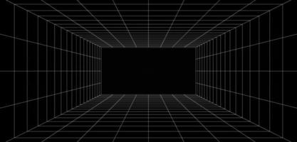 futuristischer digitaler Flurraum leer grau-schwarzer Farbhintergrund mit weißen Rasterraumlinien-Farbflächen vektor