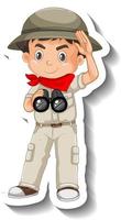 pojke bär safari outfit tecknad karaktär klistermärke vektor