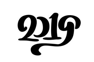 Handskriven vektor kalligrafi text 2019. Handritad nyår och jul bokstäver nummer 2019. Illustration för hälsningskort, inbjudan, helgdag tagg