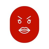 Wütender Smiley mit weiblichem Lippen-Glyphen-Symbol. schlechte Laune. Silhouette-Symbol. negativer Raum. isolierte Vektorgrafik vektor