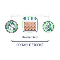 standard keto konceptikon. ketogen diet idé tunn linje illustration. lågkolhydratnäring. hälsosam matplan. förbjuden måltid. vård, livsstil. vektor isolerade konturritning. redigerbar stroke