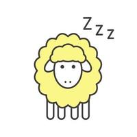 Schafe mit Zzz-Symbol-Farbsymbol. Schafe zum Schlafen zählen. isolierte Vektorillustration