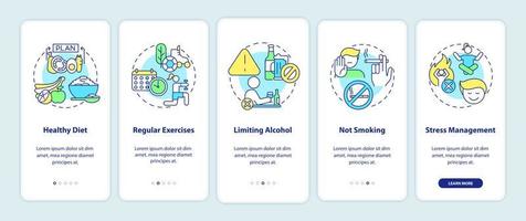 Tipps zur Vorbeugung von Bluthochdruck beim Onboarding des Bildschirms der mobilen App-Seite vektor