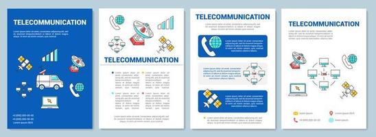 layout för telekommunikationsindustrin. flygblad, häfte, broschyrutskrift med linjära illustrationer. mediasändning. vektor sidlayouter för tidskrifter, årsrapporter, reklamaffischer