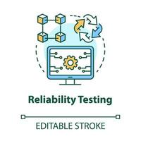 Symbol für das Konzept der Zuverlässigkeitsprüfung. Softwareentwicklungstyp Idee dünne Linie Illustration. Anwendungsprogrammierung. störungsfreie Leistung. es Projekt. Vektor isolierte Umrisszeichnung. bearbeitbarer Strich