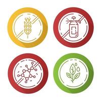 produktfreie Zutat flaches Design lange Schatten Glyphe Icons Set. kein Gluten, Pestizid, Lektin, Paraben. Bio-Lebensmittel zur Gewichtsreduktion. Diät ohne Allergene. Vektor-Silhouette-Abbildung vektor