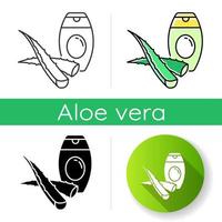 Aloe Vera Shampoo-Symbol. Körperlotion auf pflanzlicher Basis. Feuchtigkeitscreme mit Kräutern zur Befeuchtung. Hautpflege und Dermatologie. lineare Schwarz- und RGB-Farbstile. isolierte vektorillustrationen vektor