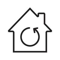 Lineares Symbol für die Hausrenovierung. dünne Linie Abbildung. Haus mit Reload-Schild im Inneren. Kontursymbol. Vektor isolierte Umrisszeichnung
