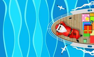 jultomten simmar på en yacht som ligger på däck vektor