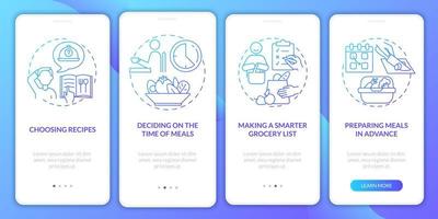 Grundlagen der Essensplanung Blauer Farbverlauf Onboarding mobiler App-Seitenbildschirm vektor