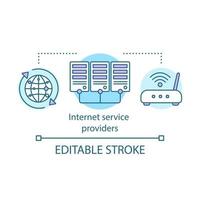 internetleverantörer konceptikon. databehandlingscenter idé tunn linje illustration. trådlös anslutning, flödesinformation, över hela världen. vektor isolerade konturritning. redigerbar stroke