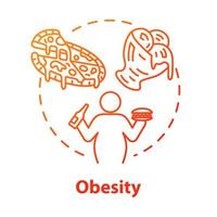 Adipositas-Konzept-Symbol. ungesunde Essgewohnheiten. übergewichtiger Mensch. Kalorien aus Fastfood. Gewichtsproblem. Überkonsum Idee dünne Linie Abbildung. Vektor isoliert Umriss RGB-Farbzeichnung