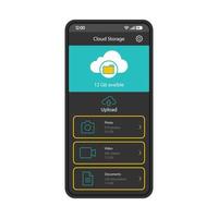 Cloud-Speicher-App-Smartphone-Schnittstellenvektorvorlage vektor