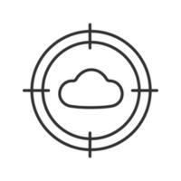 sikta på molnens linjära ikon. väderprognos finder tunn linje illustration. söker över molnlagrings kontursymbol. vektor isolerade konturritning