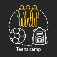 Teenager-Camp-Kreide-Konzept-Symbol. Sommer-Youngster-Club, Gemeinde. Teenager-Ferienort. Sport nach der Schule Einrichtungsidee. Meisterschaft, Wettkampftraining Vektor isolierte Tafel Illustration