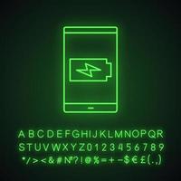 Symbol für Neonlicht zum Laden des Smartphone-Akkus vektor