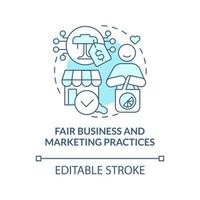 blaues Konzeptsymbol für faire Geschäfts- und Marketingpraktiken vektor