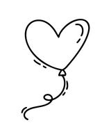 Monoline söt ballong i form av hjärta. Vektor Valentinsdag Hand Drawn ikon. Holiday sketch doodle Designelement valentin. kärleksdekoration för webben, bröllop och tryck. Isolerad illustration