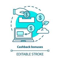 Symbol für das Konzept der Cashback-Boni. Cash-Back-Service-Idee dünne Linie Abbildung. Kundentreue. Belohnung, Vorteilsprogramm. Geldrückerstattung. Vektor isolierte Umrisszeichnung. bearbeitbarer Strich