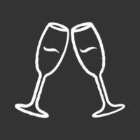 två klirrande champagneglas krita ikon. champagneflöjter. glas alkoholhaltiga drycker. vin service. firande. bröllop. degustation. Skål. isolerade vektor svarta tavlan illustration