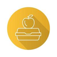 Lunchbox flaches lineares langes Schattensymbol. Apfel auf Brotdose. Vektorumrisssymbol vektor