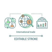 internationell handel koncept ikon. internationella förbindelser idé tunn linje illustration. globala inköp. världsomspännande distribution. handelsstatistik. vektor isolerade konturritning. redigerbar stroke