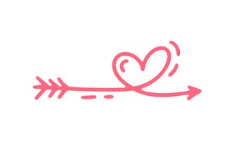 Vektormonolinepfeil mit Herzen. Valentinstag Hand gezeichnete Symbol. Feiertagsskizzengekritzel Auslegungsbetriebselementvalentinsgruß. Liebesdekor für Web, Hochzeit und Print. Isolierte darstellung vektor