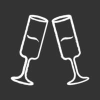 zwei klirrende Champagnergläser Kreidesymbol. Schaumwein. Glas voll alkoholisches Getränk. Wein-Service. feiern, feiern. Hochzeit. Verkostung. Danke schön. isolierte vektortafelillustration vektor