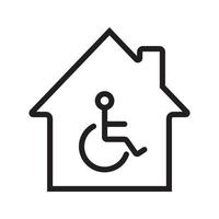 Haus mit besonderen Einrichtungen lineares Symbol. Invalidenwohnsitz dünne Linie Abbildung. Handicap Krankenhaus Kontur Symbol. Vektor isolierte Umrisszeichnung