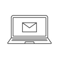 Lineares Symbol für Laptop-E-Mail. dünne Linie Abbildung. Notizbuch mit Buchstabenkontursymbol. Vektor isolierte Umrisszeichnung