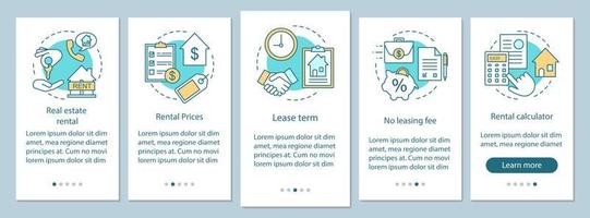 Onboarding-Bildschirm der mobilen App für die Immobilienvermietung mit linearen Konzepten vektor