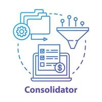 konsoliderande konceptikon. fakturering idé tunn linje illustration. kombinera beställningar. skuldkonsolidering. finansiell tjänst. vektor isolerade konturritning. e-handel. redigerbar stroke