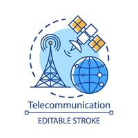 Symbol für Telekommunikationskonzept. gesamtes drahtloses Netzwerk. Satellitenverbindung. globale kommunikationssystemidee dünne linie illustration. Vektor isolierte Umrisszeichnung. bearbeitbarer Strich