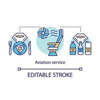 Symbol für das Konzept des Luftfahrtservice und der Annehmlichkeiten. Flugfrühstück, Getränkeidee dünne Linie Illustration. Flugzeugsitz. Flugzeugkonditionierungssystem. Vektor isolierte Umrisszeichnung. bearbeitbarer Strich