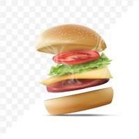 realistisk hamburgare med tomat. vektor illustration