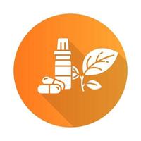 hälsoprodukter orange platt design lång skugga glyph ikon. medicinering, piller. vitaminer, kosttillskott. medicin och farmaceutisk koncept. e -handelsavdelningen. vektor silhuett illustration