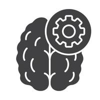 praktisk sinne ikon. tekniskt tänkande silhuett symbol. mänsklig hjärna med kugghjul. negativt utrymme. vektor isolerade illustration