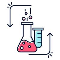 chemische Reaktion im Farbsymbol der Laborflasche. organische Chemie. Experiment durchführen. Labor arbeit. Wechselwirkung mit Chemikalien. wissenschaftliche Forschung, Praxis. isolierte Vektorillustration vektor