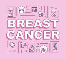bröstcancer ord begrepp banner. onkologisk diagnos, behandling. infographics med linjära ikoner på rosa bakgrund. isolerad typografi. vektor disposition rgb färg illustration