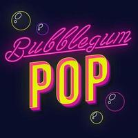 Bubblegum Pop Vintage 3D-Vektor-Schriftzug. Retro-fette Schriftart, Schriftart. Stilisierter Text der Pop-Art. Neonlichtbuchstaben im alten Schulstil. 90er, 80er Jahre Poster, Banner. dunkelvioletter Farbhintergrund vektor