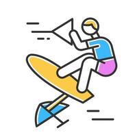 Wakeboarding-Farbsymbol. Schleuderschuss. Extrem Wassersport Freizeit. Fahrer, der auf Wakeboard steht. Adrenalin Erholung. Außenaktivität. isolierte Vektorillustration vektor