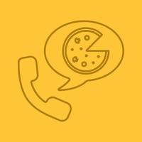 lineares Symbol für Pizza-Telefonbestellung. Mobilteil mit Pizza-Lieferservice. dünne Linie Umrisssymbole auf farbigem Hintergrund. Vektor-Illustration vektor