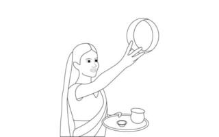 handritad karaktärsillustration av karwa chauth-par, glad karva chauth- handritad karaktärsteckning av par som firar karwa chauth. vektor