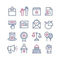 usa präsidentschaftswahllinie icon set vektor