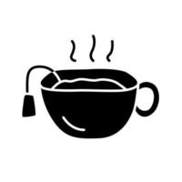 Symbol für heiße Teetasse Glyphe. Teepause, Frühstück Silhouette Symbol. negativer Raum. Becher mit warmer, köstlicher Getränkevektorillustration. traditionelles britisches Getränk, englische Erfrischung vektor