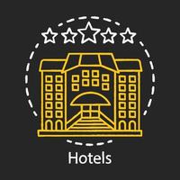 Kreidesymbol für Hotels. Gästehaus, Herberge. Architektur Bau.Urlaub, Urlaub Aufenthalt im Hotel. Reisende und Touristenunterkünfte, Wohnung, Motel. isolierte vektortafelillustration vektor